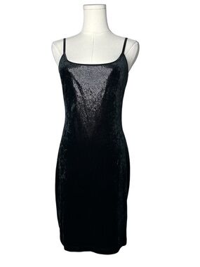 NEW Deadstock Bebe Black Shimmer Velvet Spaghetti Strap Bodycon Cocktail Dress